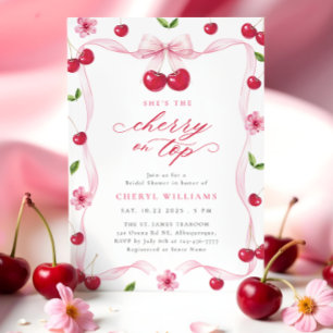 Cherry On Top Pink Ribbon Bridal Shower Invitation