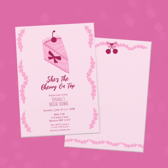Cherry on Top Pink Ruffle Bridal Shower Invitation (Creator Uploaded)
