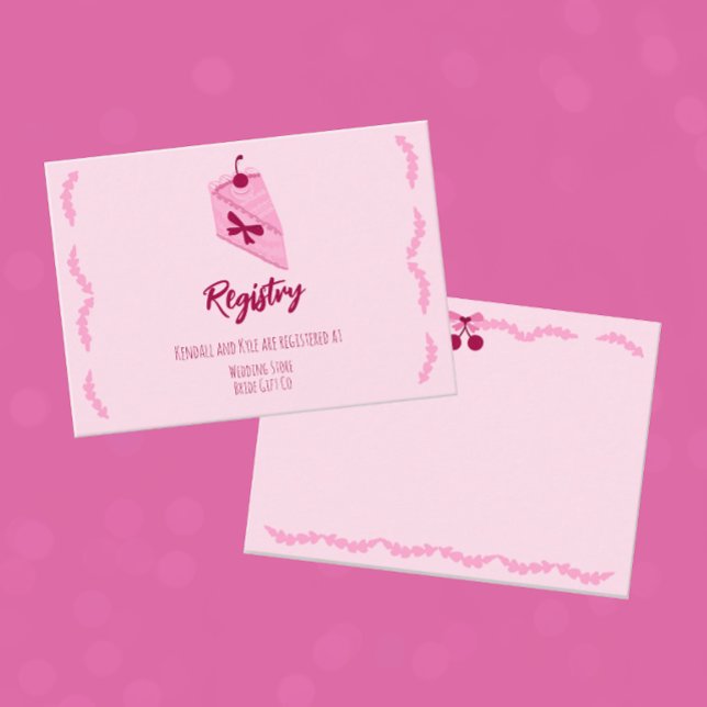 Cherry on Top Pink Ruffle Bridal Shower Registry  Enclosure Card (Creator Uploaded)