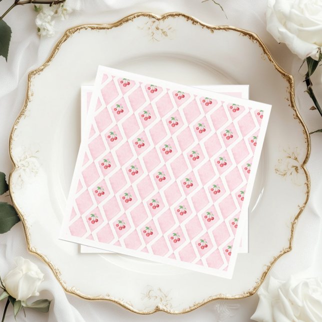 Cherry on Top Pink Watercolor coquette Baby shower Napkin (Creator Uploaded)