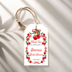 Cherry on top red bow ribbon bridal shower favour gift tags