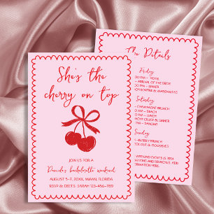 Cherry On Top Red Hand Drawn Bachelorette Weekend Invitation
