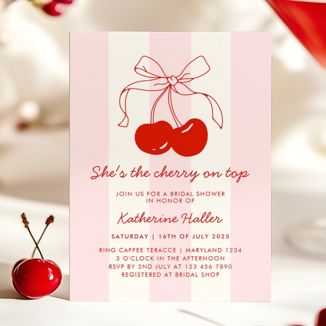 Cherry on Top Retro Bridal Shower Invitation (Creator Uploaded)