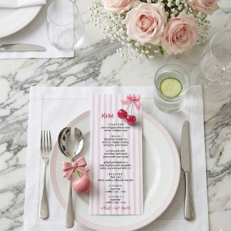 Cherry On Top Retro red pink Bow Baby Shower Menu