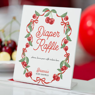 Cherry on top ribbon baby shower diaper raffle pedestal sign