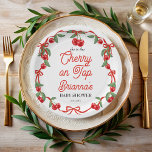 Cherry on top ribbon coquette baby shower<br><div class="desc">Cherry on top ribbon whimsical baby shower monogrammed paper plates template, cute cherries with a red bow ribbon coquette border girls baby shower personalised party plates cherry baby shower printed napkins summer fruit baby shower paper plates cherry border baby shower personalised table decor coquette baby shower printed plates berry sweet...</div>
