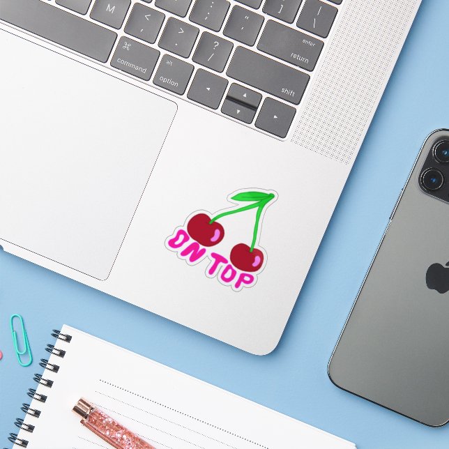 Cherry On Top, Vibrant Colorful Design Sticker (Laptop w/ iPhone)