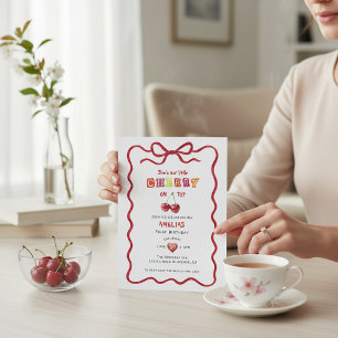 Cherry On Top Watercolor First Birthday Invitation