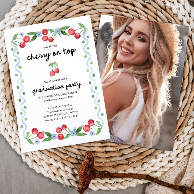 Cherry on Top | Whimsical Graduation Party Photo Invitation (Creator Uploaded)