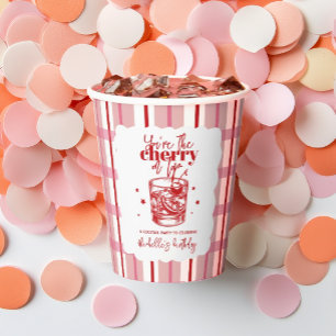 Cherry on Top Whiskey Pink Red Birthday Party Paper Cups