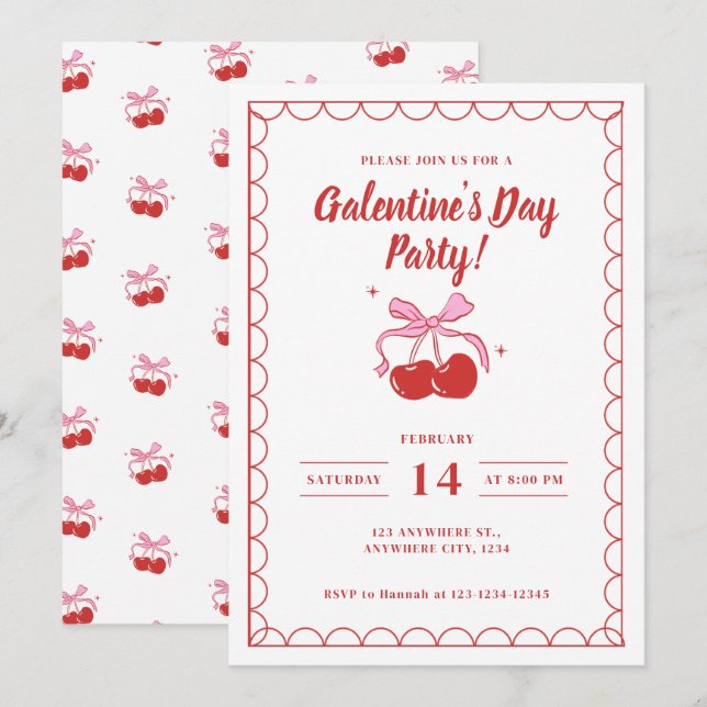 Cherry On Top White Galentine's Day Invitation (Front/Back)