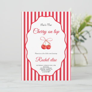 cherry on top with a bow red baby shower party  invitation