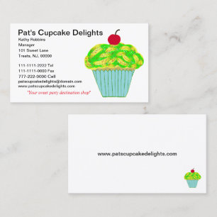 Cherry on Top Yellow Green Frosted Vanilla Cupcake Business Card
