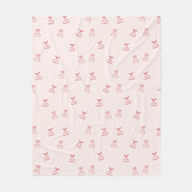 Cherry Outline Minimalism Fleece Blanket (Front)