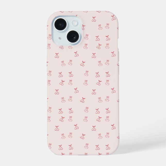 Cherry Outline Minimalism iPhone 15 Case (Back)