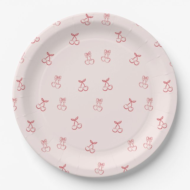  Cherry Outline Minimalism Paper Plate (Front)