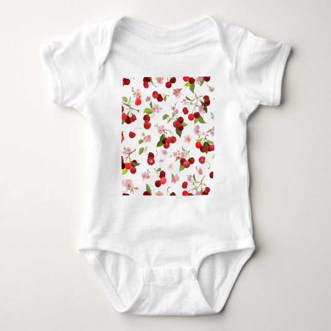 Cherry Pattern 1 Baby Bodysuit (Front)