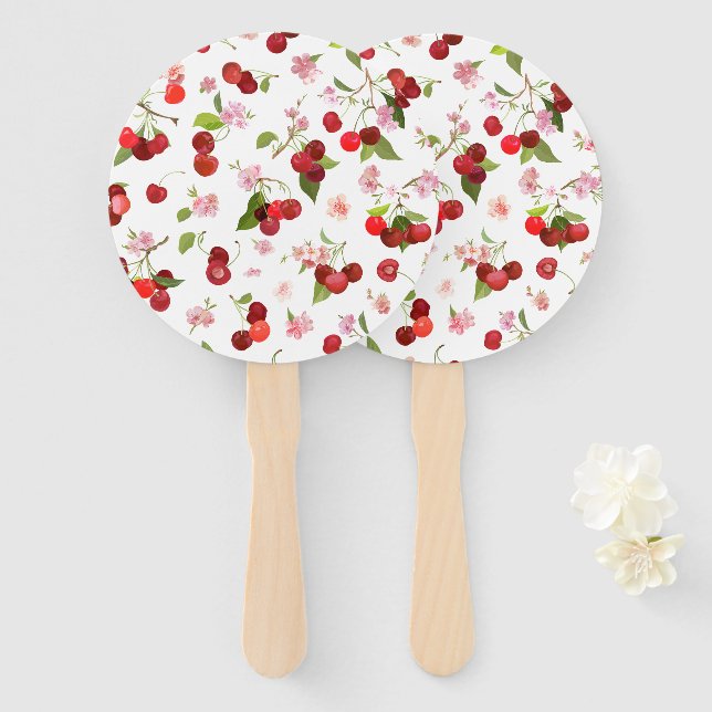 Cherry Pattern 1 Hand Fan (Front and Back)
