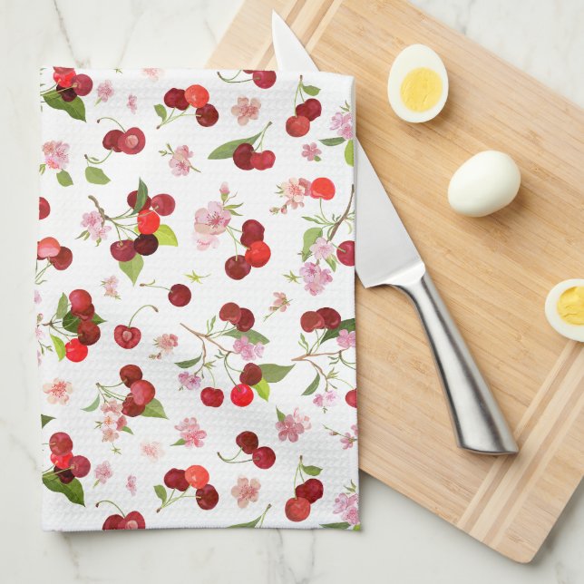 Cherry Pattern 1 Tea Towel (Quarter Fold)
