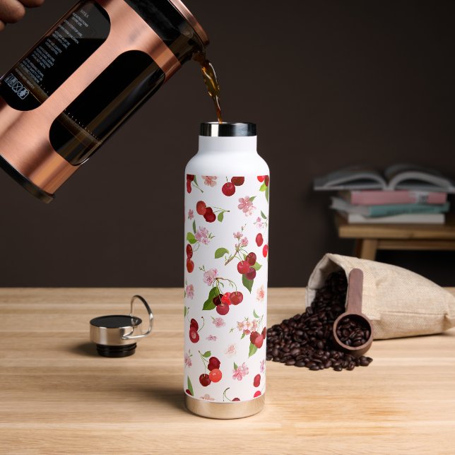 Cherry Pattern 1 Water Bottle (Coffee)