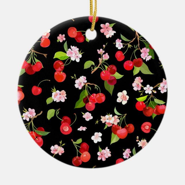 Cherry Pattern 2 Ceramic Tree Decoration (Front)