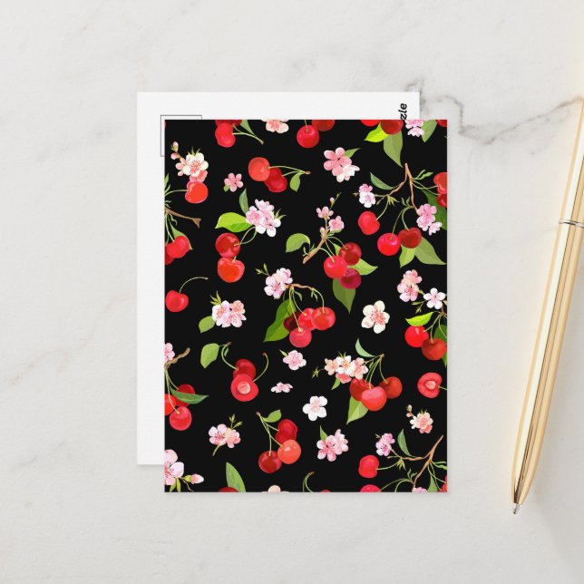 Cherry Pattern 2 Postcard (Front/Back In Situ)