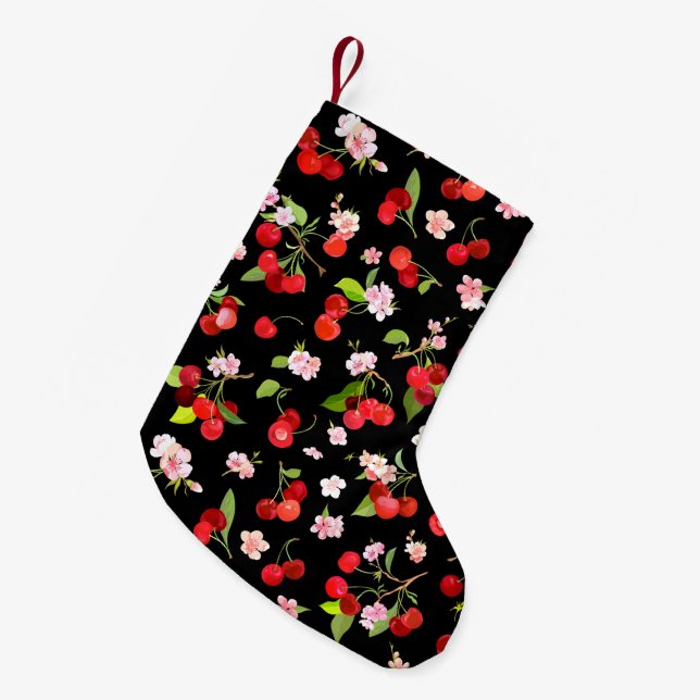 Cherry Pattern 2 Small Christmas Stocking (Front (Hanging))