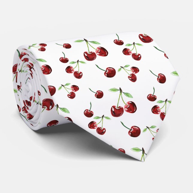 Cherry Pattern Cherries Fruits Summer Cute Cherry Tie (Rolled)