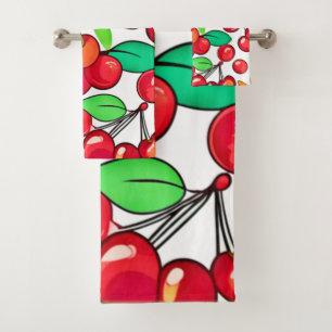 Cherry Pattern Design Bath Towel Set