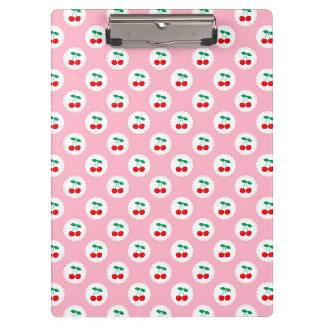 Cherry Pattern – Retro Fruit Gift & Decor Clipboard (Front)