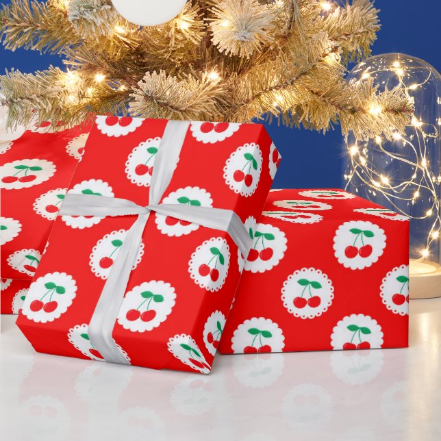 Cherry Pattern – Retro Fruit Gift & Decor Wrapping Paper (Holidays)