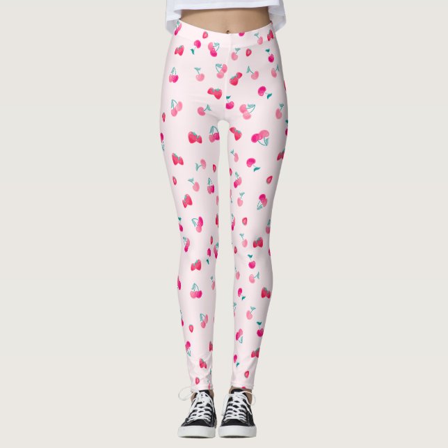 Cherry Pattern, Strawberry Pattern Leggings (Front)