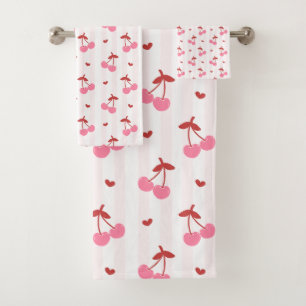 Cherry Pattern with Hearts  Bath Towel Set