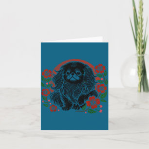 Cherry Pekingese Blossoms Floral Dog Japanese Humo Card