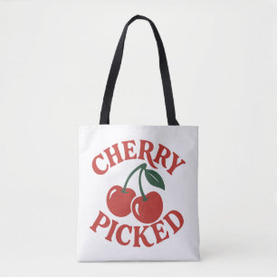 Cherry Picked Trendy Retro Fruit Graphic Tote Bag