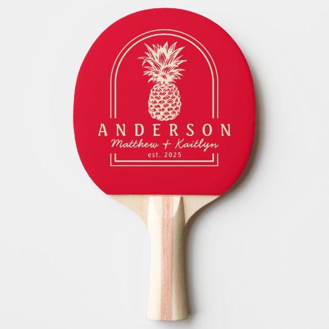 Cherry Picking Pink Pineapple Wedding Arch & Name Ping Pong Paddle (Front)