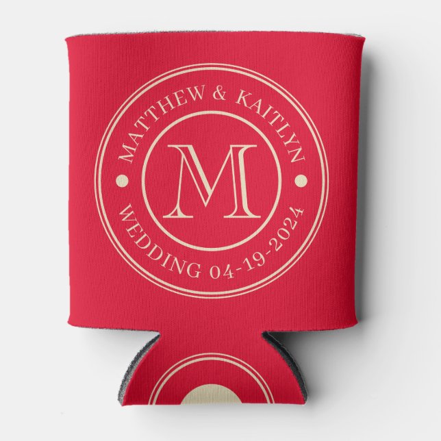 Cherry Picking Pink Wedding Monogram Can Cooler (Front)