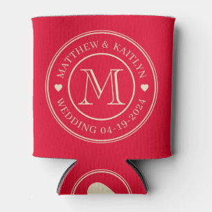Cherry Picking Pink Wedding Monogram Heart Can Cooler