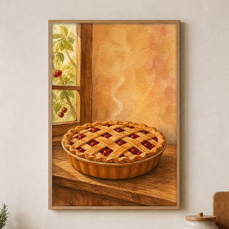 Cherry Pie Sill Watercolour Cottagecore Art Poster