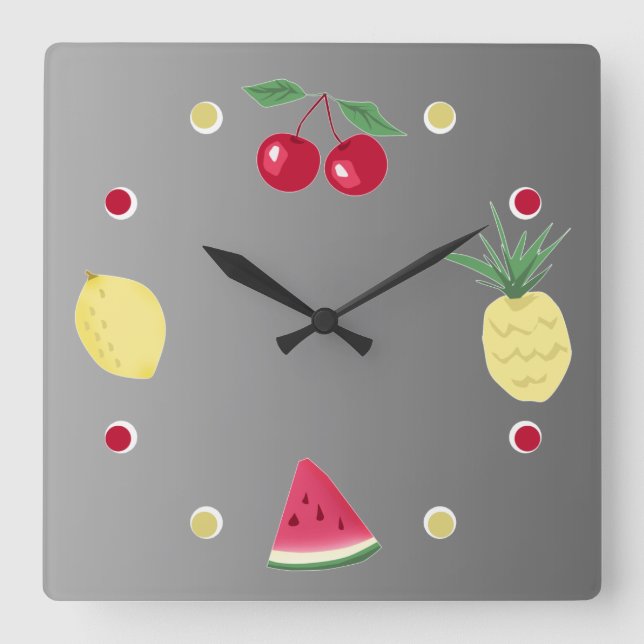 Cherry, pineapple, lemon and watermelon large cloc square wall clock (Front)