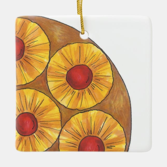 Cherry Pineapple Upside Down Cake Baking Foodie Ceramic Tree Decoration (Front)