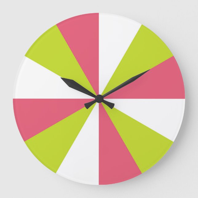 Cherry pink and lime modern kitchen clock - fun! (Front)