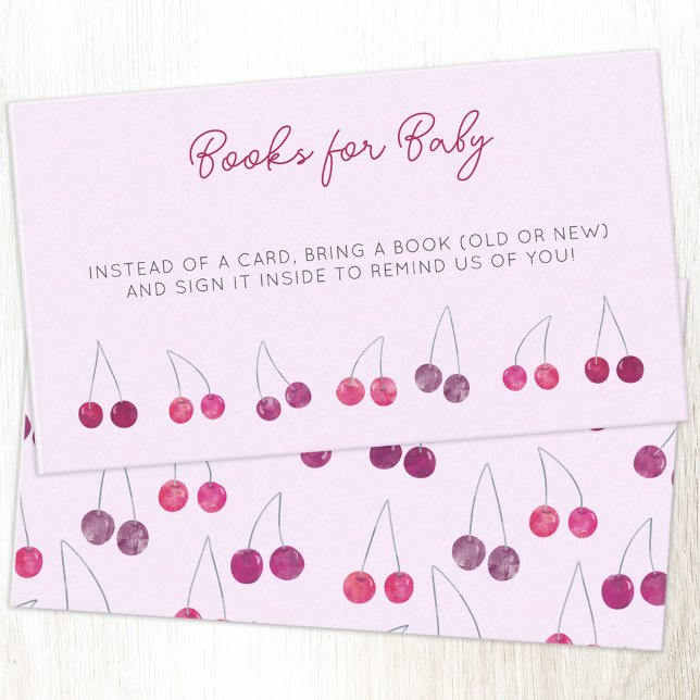 Cherry Pink Baby Shower Book Request Enclosure Card (Baby shower book request cherry pink watercolor enclosure card)