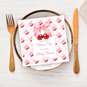 Cherry Pink Bow Baby Shower Paper Napkin