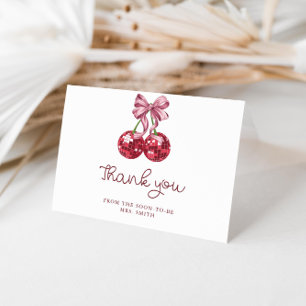 Cherry Pink Bow Bridal Shower Thank You  Card