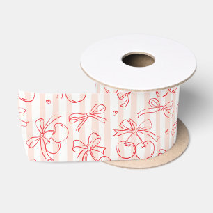 Cherry Pink Bow Cute Coquette Girls Birthday Gift Satin Ribbon