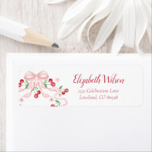Cherry Pink Bow Return Address Label