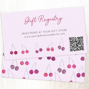 Cherry Pink Bridal Shower Gift Registry QR Code Enclosure Card