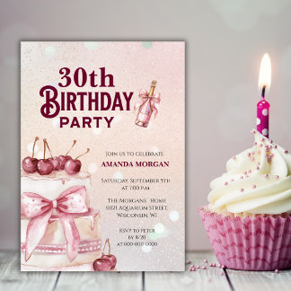 Cherry Pink Cake Birthday Party Invitation