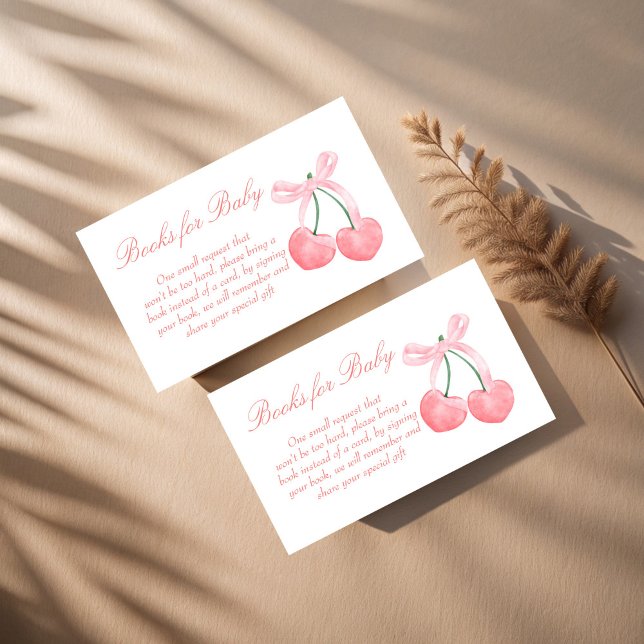 Cherry pink coquette baby shower book request enclosure card (Cherry pink coquette baby shower book request enclosure card cherry baby shower books for baby cards)